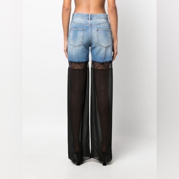 Nensi Dojaka Rebecca Lace Sheer Tulle Panel Straight Leg Jeans - Picture 6 of 12